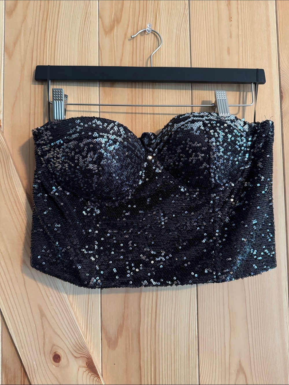 Strapless Sequin Crop Top - Black
